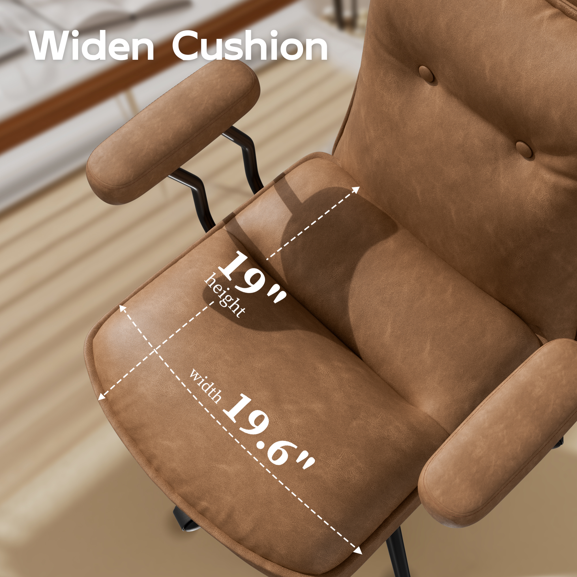 Genpo Brown Leather Computer Desk Chairs 300lbs for Adults, Vanity Chair with Wheels, Padded Arms, Thickened & Widened Back and Seat for Home Office Makeup - Image 3