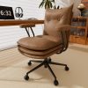Genpo Brown Leather Computer Desk Chairs 300lbs for Adults, Vanity Chair with Wheels, Padded Arms, Thickened & Widened Back and Seat for Home Office Makeup